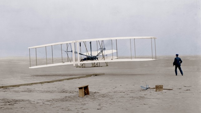 The Wright brothers' first engine-powered aircraft The Wright brothers' first engine-powered aircraft