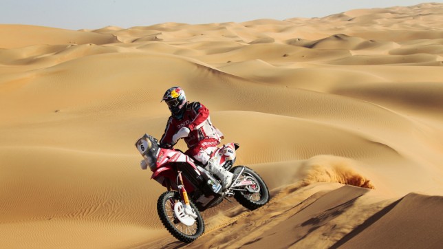 Honda motorcycle navigating Atacama Desert Honda motorcycle navigating Atacama Desert