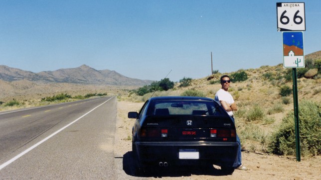 Christopher Hoffman with his Honda CRX Si on Route 66