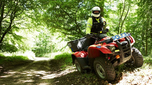 Nick Livermore with Honda ATV on country lane by Jude Edginton